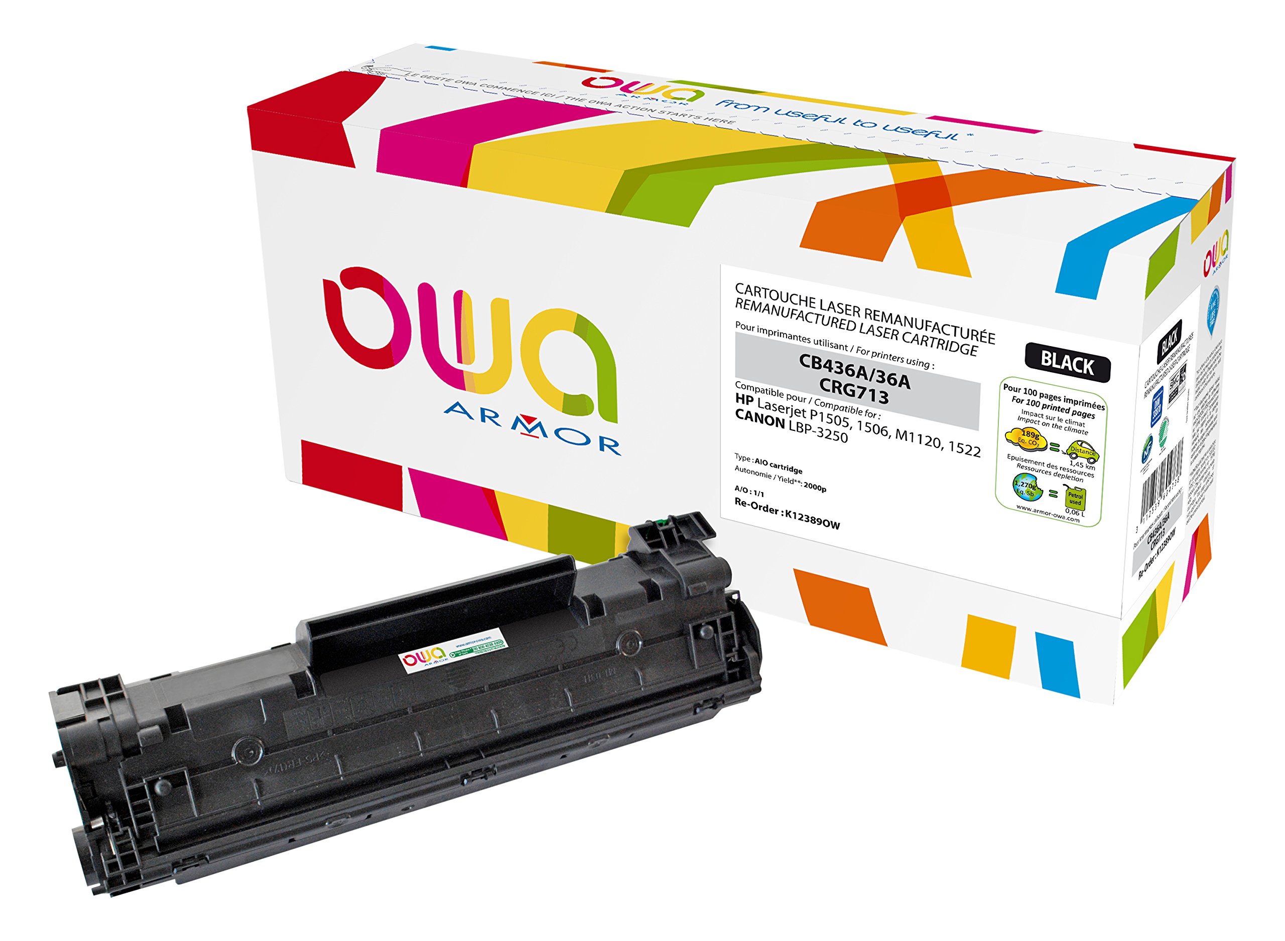 Armor CB436A/CRG713 Remanufactured Laser Toner Compatible with HP LaserJet Printer Black