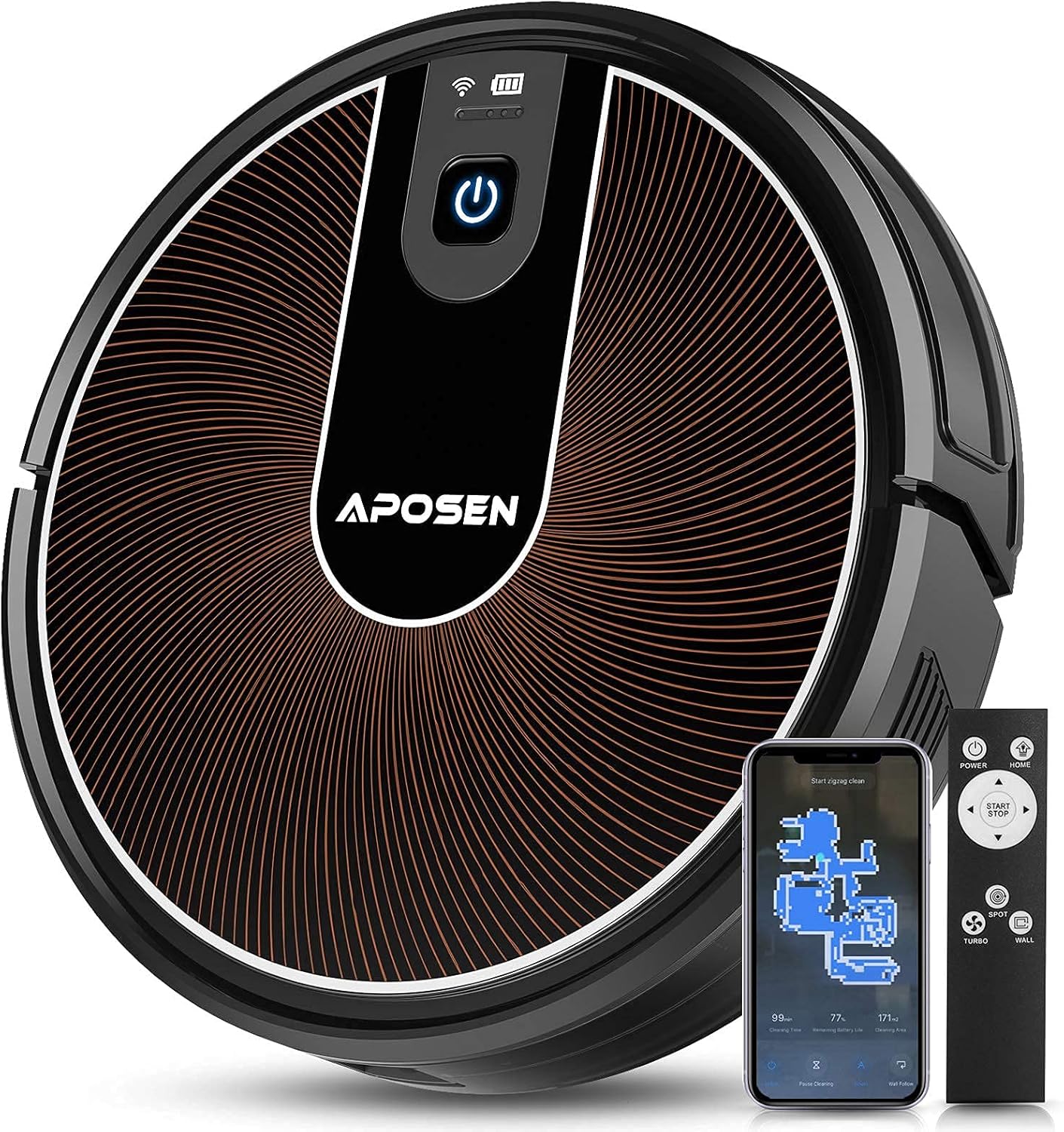 APOSEN Robot Vacuum, Smart WiFi Mapping Robot Vacuum Cleaner, 2200Pa Strong Suction But Quiet Robotic Vacuum Cleaner with Self Charging, Ideal for Pet Hair, Carpet, Hard Floor -