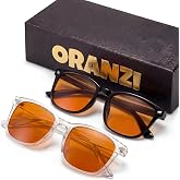 ORANZI 98.6% Blue Light Blocking Glasses for Computer Gaming Anti Eyestrain | Anti Harmful Blue Ray for Better Sleep, Amber High-definition Lens Anti Fatigue &amp; Eye Strain, Lightweight Comfort Frames