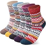 5 Pairs Winter Warm Women Socks Vintage Knit Crew Socks Thick Cozy Wool Socks Winter Casual Gift Socks
