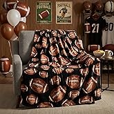 Horaldaily Football Flannel Blanket Throw, Football Black Soft Fuzzy Plush Cozy Fleece Blankets for Couch Sofa Bed Lounging, Ideal Gifts for Kids Adults Self, 50x60