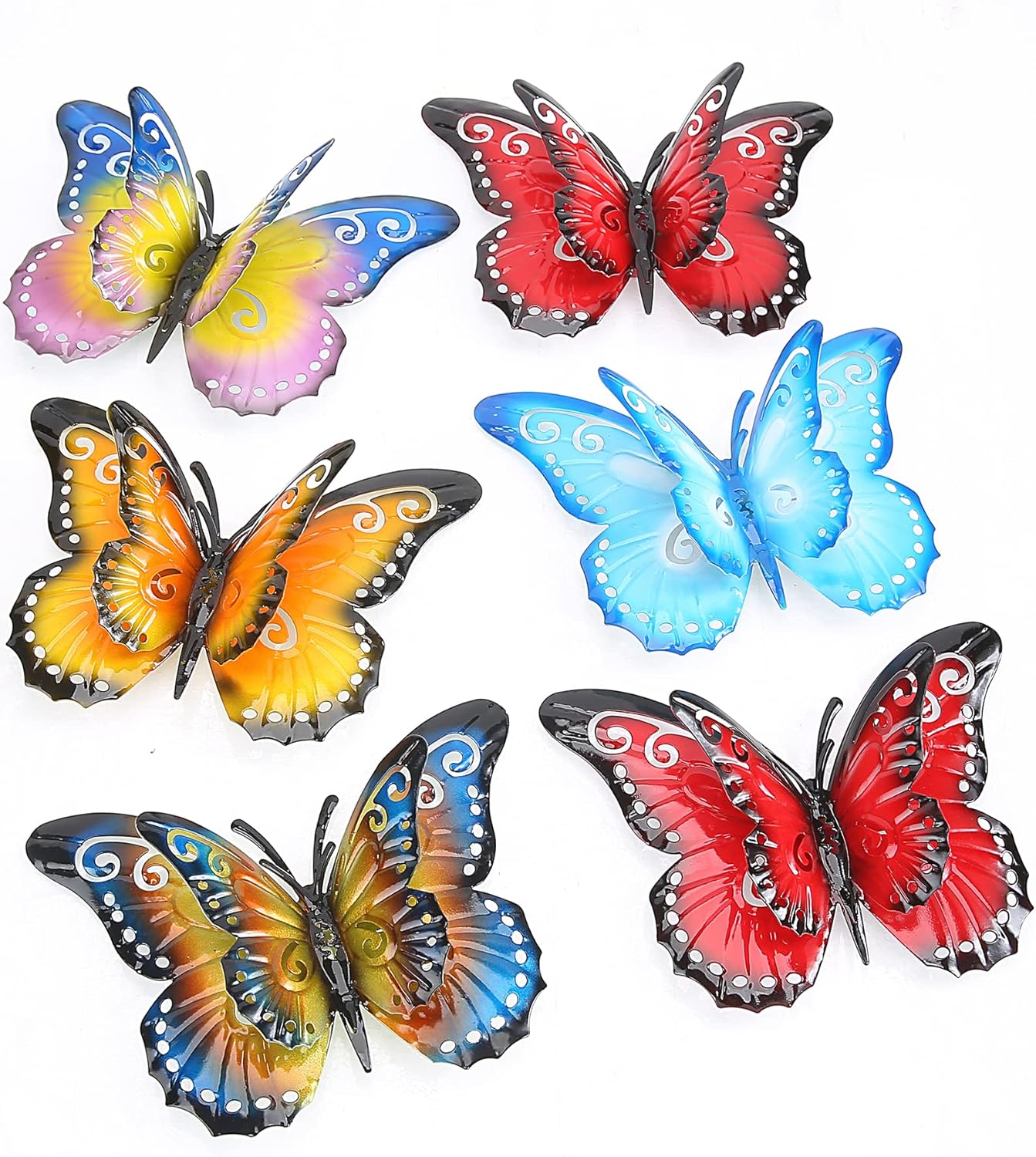 Plaques & Wall Art - IGEEKWELL 6.5'' Metal Butterfly Wall Decor - Wall Art Decorations Double Wings Butterfly Decor Hanging for Garden, Yard, Living Room - Indoor or Outdoor Handmade Gift Wall Sculptures for 6 pack
