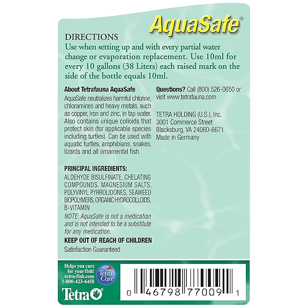 TETRAFAUNA AQUASAFE FOR REPTILES AND AMPHIBIANS 3.38 OZ, AQUA-TERRARIUM WATER CONDITIONER, MAKES TAP WATER SAFE