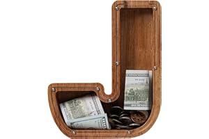 ladenk 12 Inch Extra Large Wooden Kids Letter Piggy Bank - Piggy Bank for Boys Girls - Initial J Bank - Alphabet Money Bank for Birthday