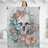 dhakalrlde for Skull & Flower Plush Flannel Blanket – Soft, Comfy & Lightweight – Warm, Fuzzy, Throw Blanket for Couch, Outdoor Use Cozy Home Decor 50in×60in