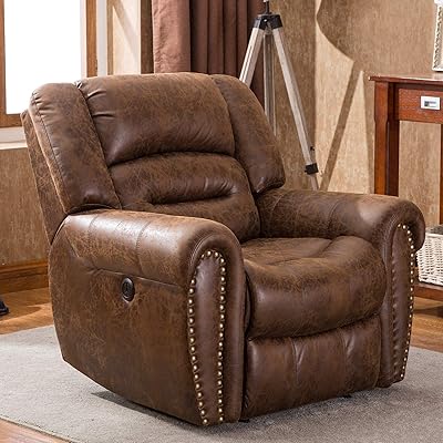 ANJ Electric Recliner Chair with USB Port, Bonded Leather, Nut Brown