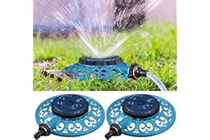 Ninehaoou 2 Pcs Lawn Sprinkler with Metal Decorative Base 8 Pattern Stationary Water Sprinkler Automatic Turret Pattern Sprinkler for Watering Yard, Lawns, Garden, Odd Shaped Areas (Blue)