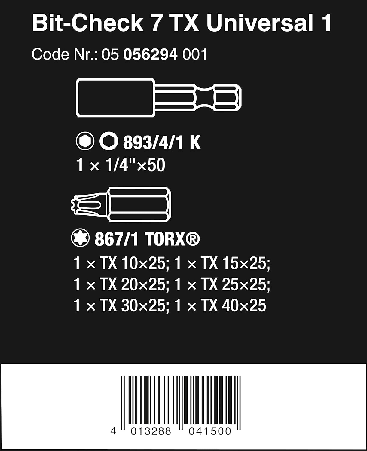 Wera 05056294001 Mini-Check Set Extra-Tough for Drill/Drivers, Torx TX10-40 7pc, White, Bit-Check 7 pieces - Image 3