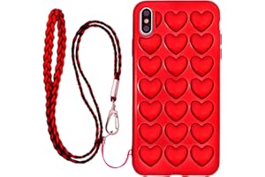 iPhone Xr Case for Women, DMaos 3D Bubble Heart Cover with Lanyard Wrist Strap, Cute Girly for iPhone 10r 6.1 inch - Red