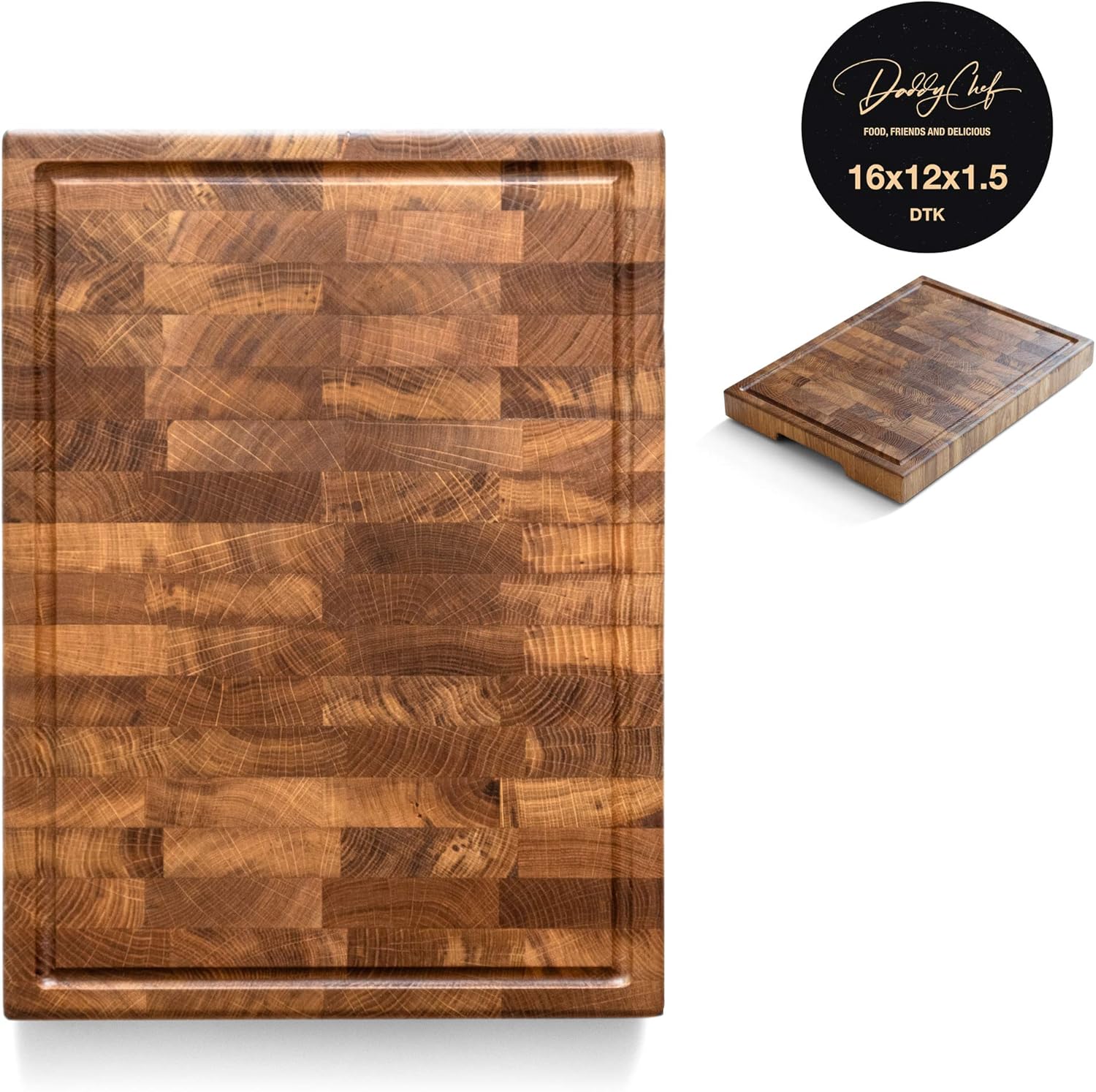 Amazon Com Daddy Chef End Grain Wood Cutting Board With Juice Drip Groove Wood Chopping Block Large Cutting Board 16 X 12 Kitchen Butcher Block Cutting Board With Feet Kitchen