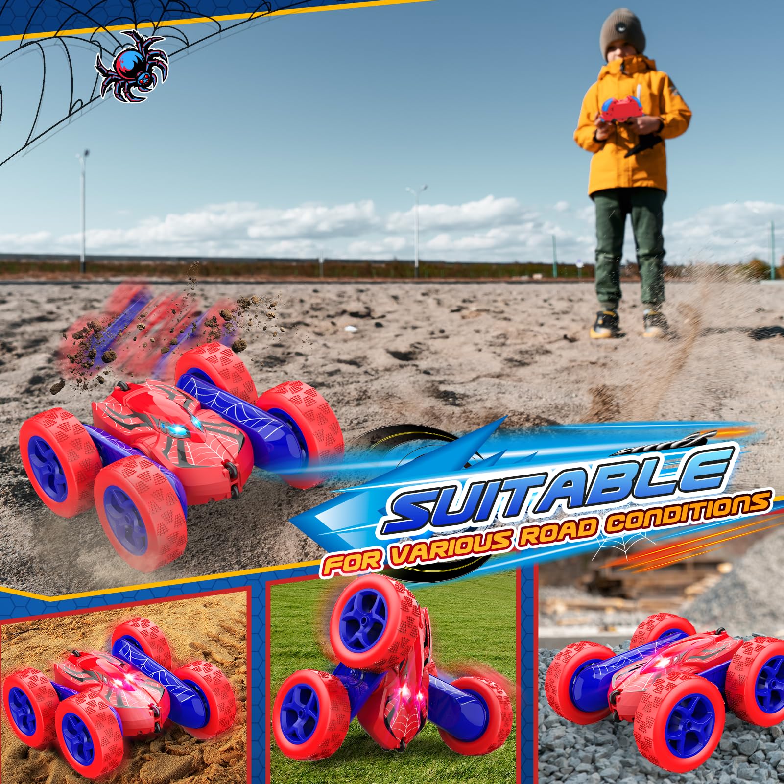 Remote Control Car,RC Cars Boys Toys for 3 4 5 6 7 8 9 10 11 12 Year Old Boy Double Sided 360°Flip 4WD Rechargeable Drift RC Race Car Birthday Gifts Christmas Basket Stuffers for Kids Age 3-12