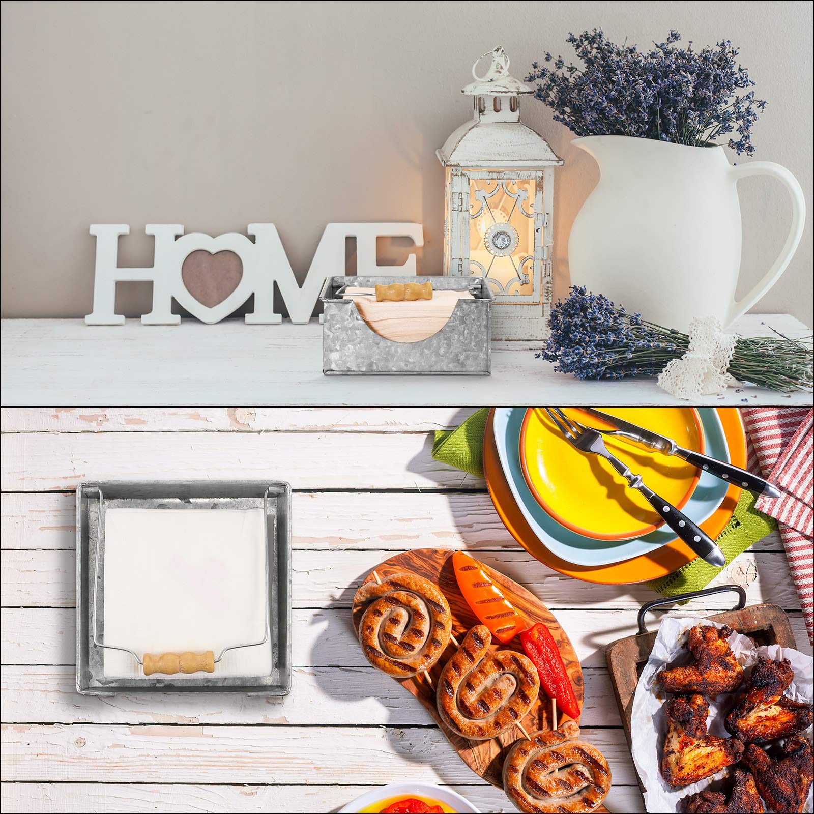 Pieces Farmhouse Napkin Holder With Wooden Handles Galvanized