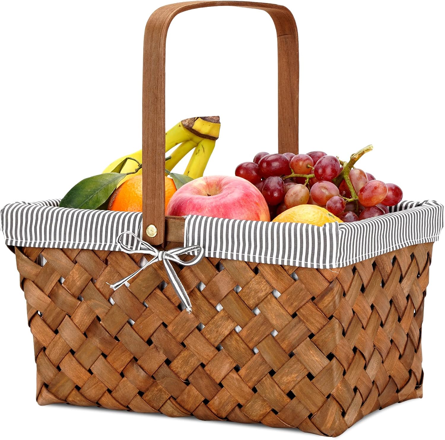 Woodchip Picnic Basket with Single Swing Handle, Hand Woven Easter Eggs and Candy Basket, Bath and Kids Toy Wicker Storage Basket, Gift Packing Basket. Wicker Small Halloween Basket,Grey: Kitchen & Dining