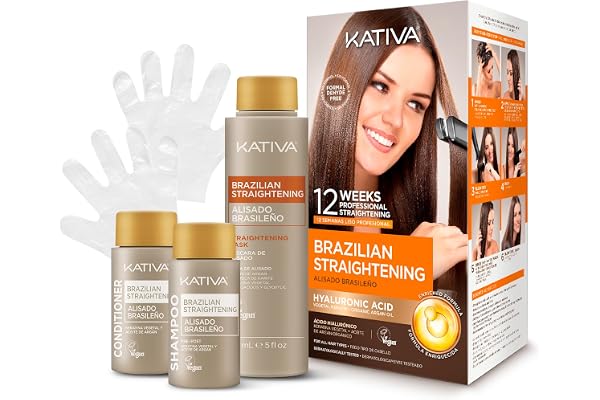Kativa Brazilian Straightening Kit, 12 Weeks of Home Use Professional Straightening, with Organic Argan Oil, Shea Butter, Ker