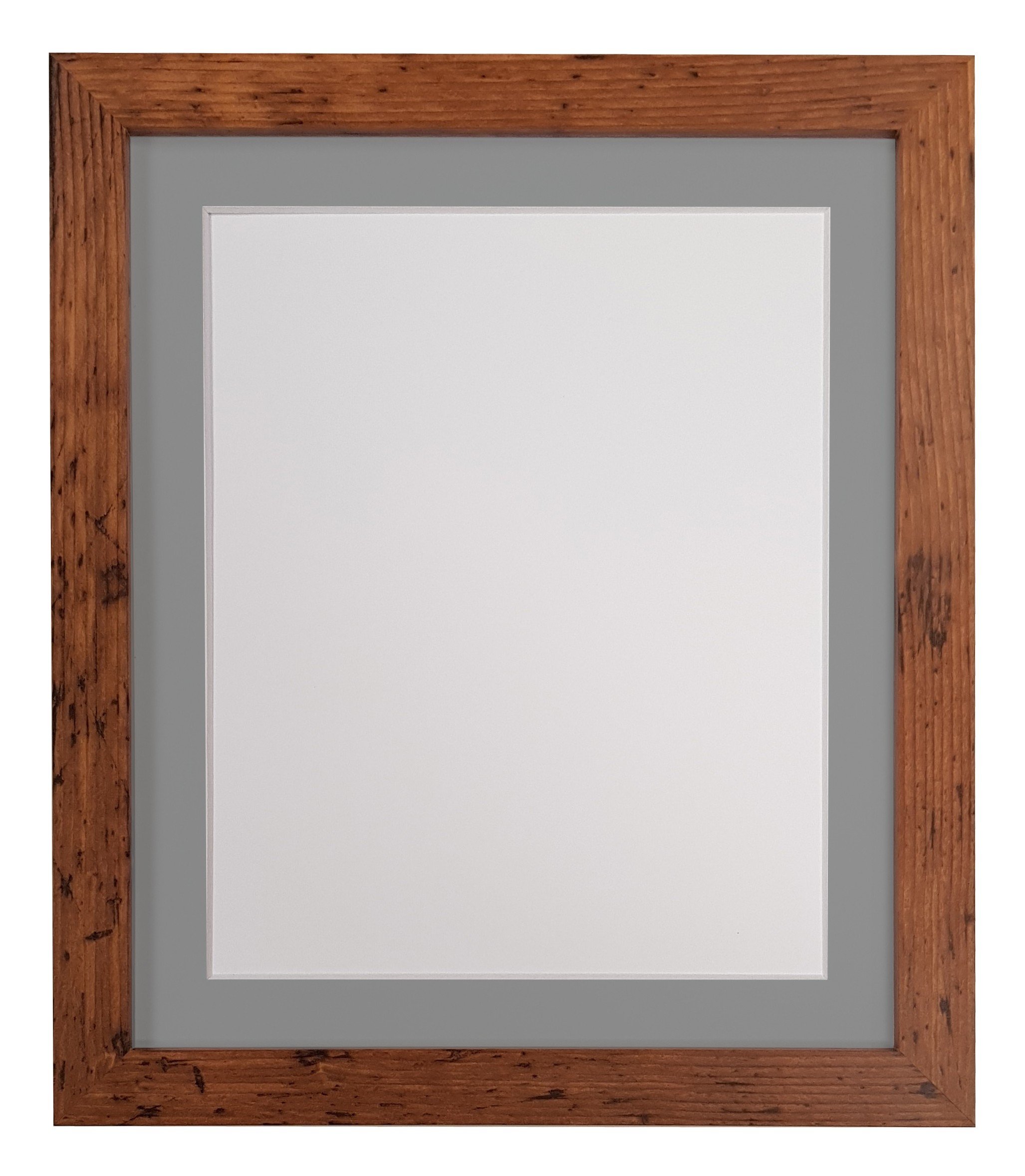 H7 Vintage Wood Picture Photo Frame with Dark Grey mount 20 x 16 For Image size 15 x 10 inch (Plastic Glass)