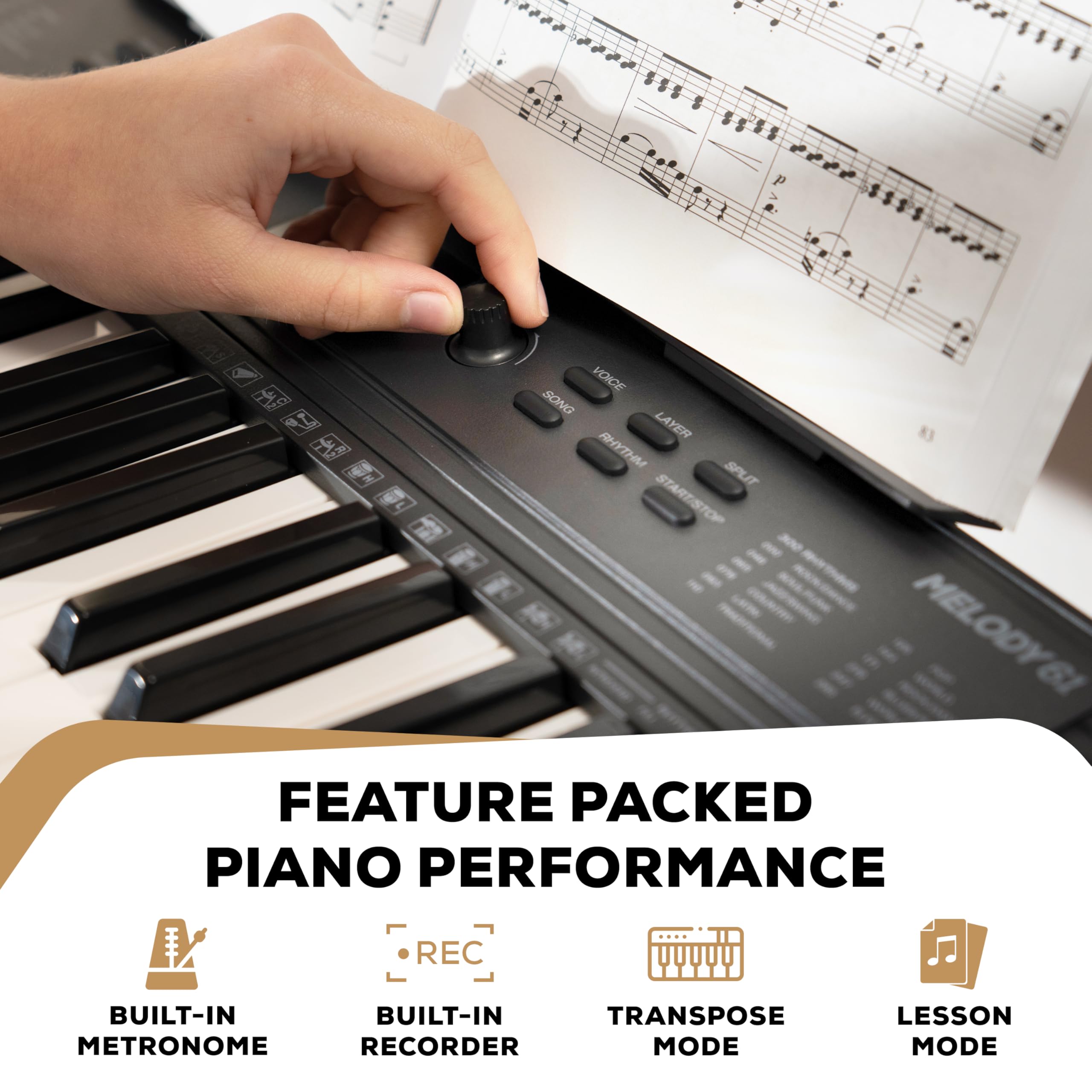 Alesis Melody 61 MK4 Piano con Teclado para Principiantes con Altavoces de 61 Teclas, Soporte para Tableta/Partituras, 300 Sonidos y Lecciones de Música