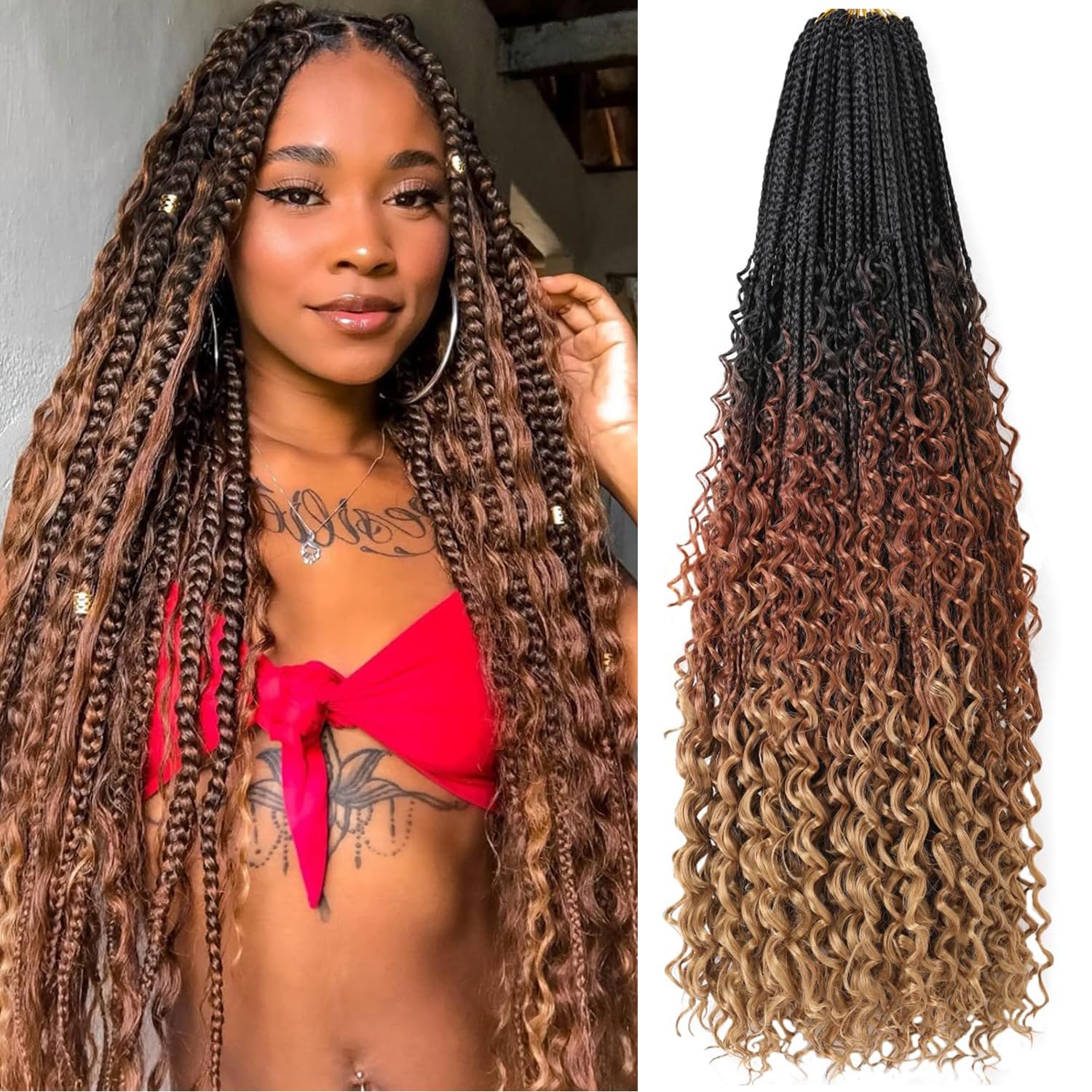 Xtrend 30-Inch Boho Box Braids Crochet Hair with 12 Strands Pre-Looped Messy Goddess Locs - Long Black Synthetic Extensions for Women 53#