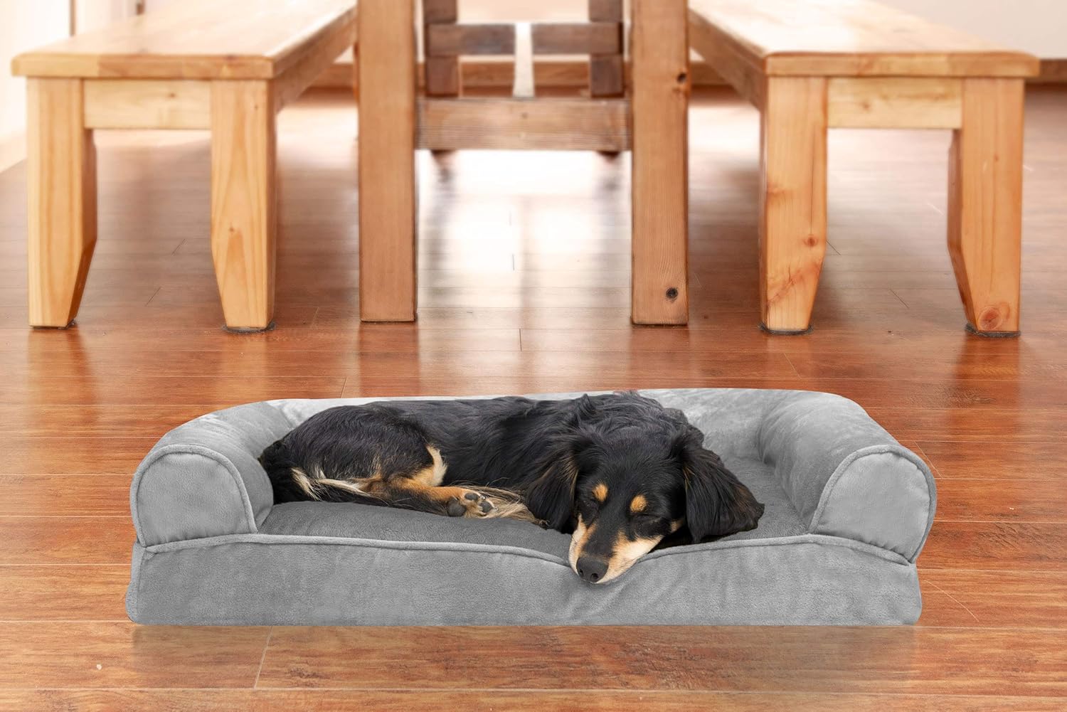 Furhaven Pet Dog Bed - Faux Fur and Velvet Pillow Cushion Traditional Sofa-Style Living Room Couch Pet Bed with Removable Cover for Dogs and Cats, Smoke Gray, Medium : Pet Supplies
