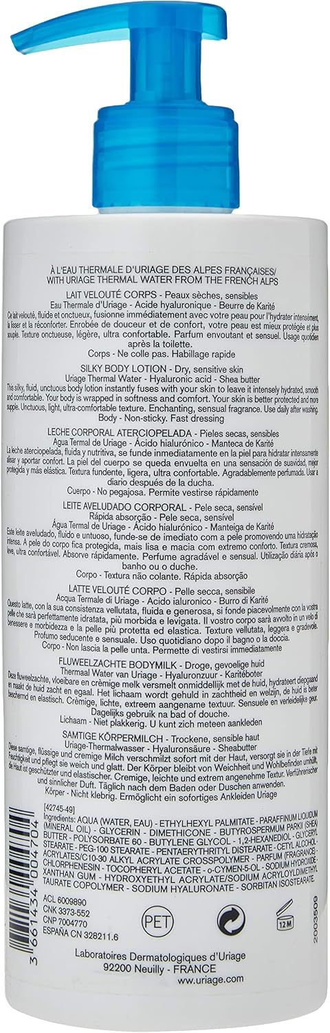 Uriage Eau Thermale Silky Moisturizing Body Lotion 500ml, With Shea Butter & Hyaluronic Acid, Intense 24h Hydration - Image 3