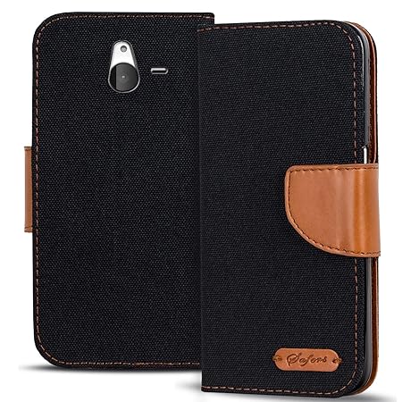 Conie TW20067 Textil Wallet Kompatibel mit Microsoft Lumia 640 XL, Textil Hülle Klapptasche mit Kartenfächer Etui Slim Cover 