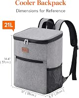 Lifewit 21L 30-Can Soft Cooler Backpack with Hard Liner Grey view 8
