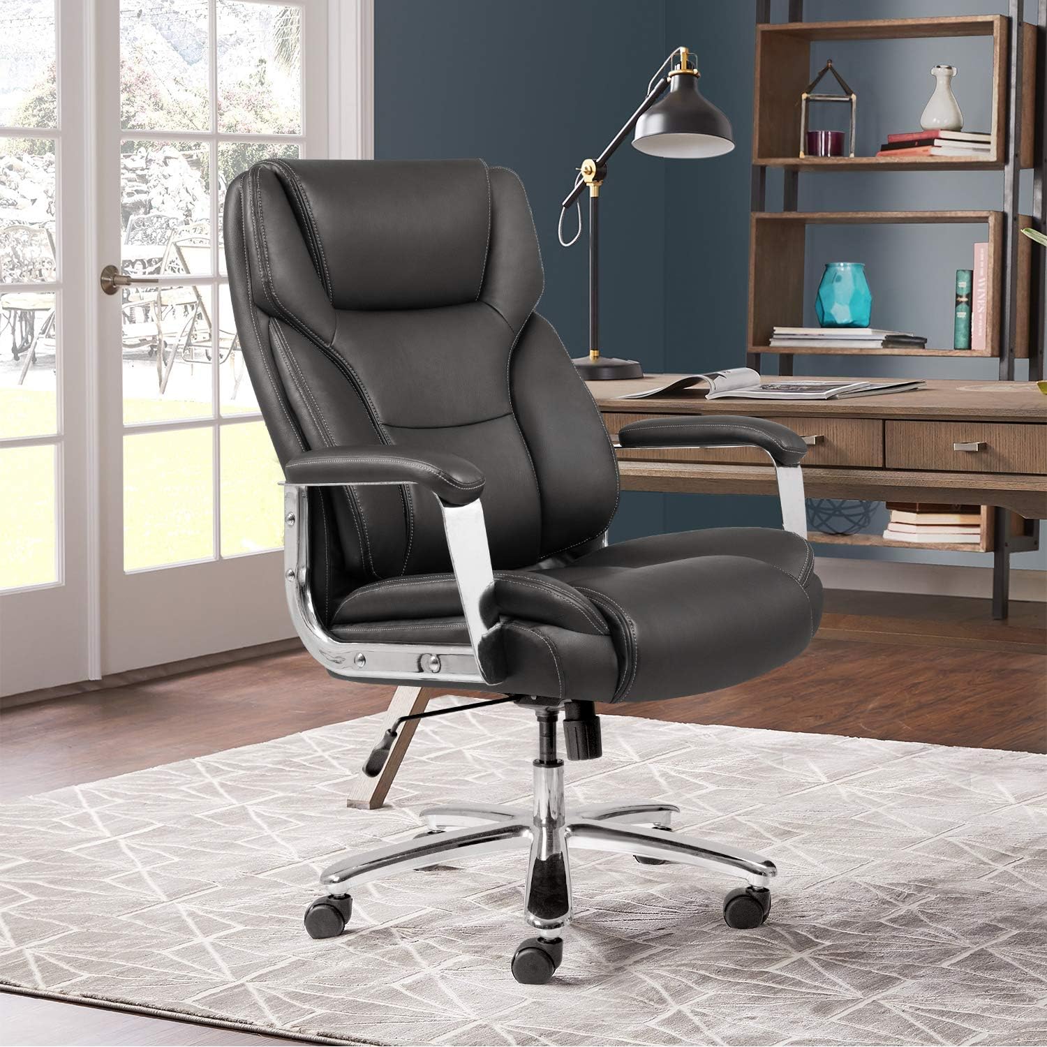 Furmax Big and Tall Office Desk Leather Ergonomic High Back Executive Lumbar Support Swivel Computer Task Chair with Armrest, Black: Furniture & Decor