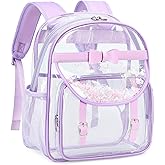 Clear Backpack for School,Heavy Duty PVC Transparent Bookbag for Girls Women Stadium Approved See Through Backpacks Kids Elementary Laptop Bags for Teens,Sports,Students,Work,Travel Purple