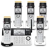 VTech IS8151-5 Super Long Range 5 Handset DECT 6.0 Cordless Phone for Home with Answering Machine, 2300 ft Range, Call Blocking, Bluetooth, Headset Jack, Power Backup, Intercom, Expandable to 12 HS