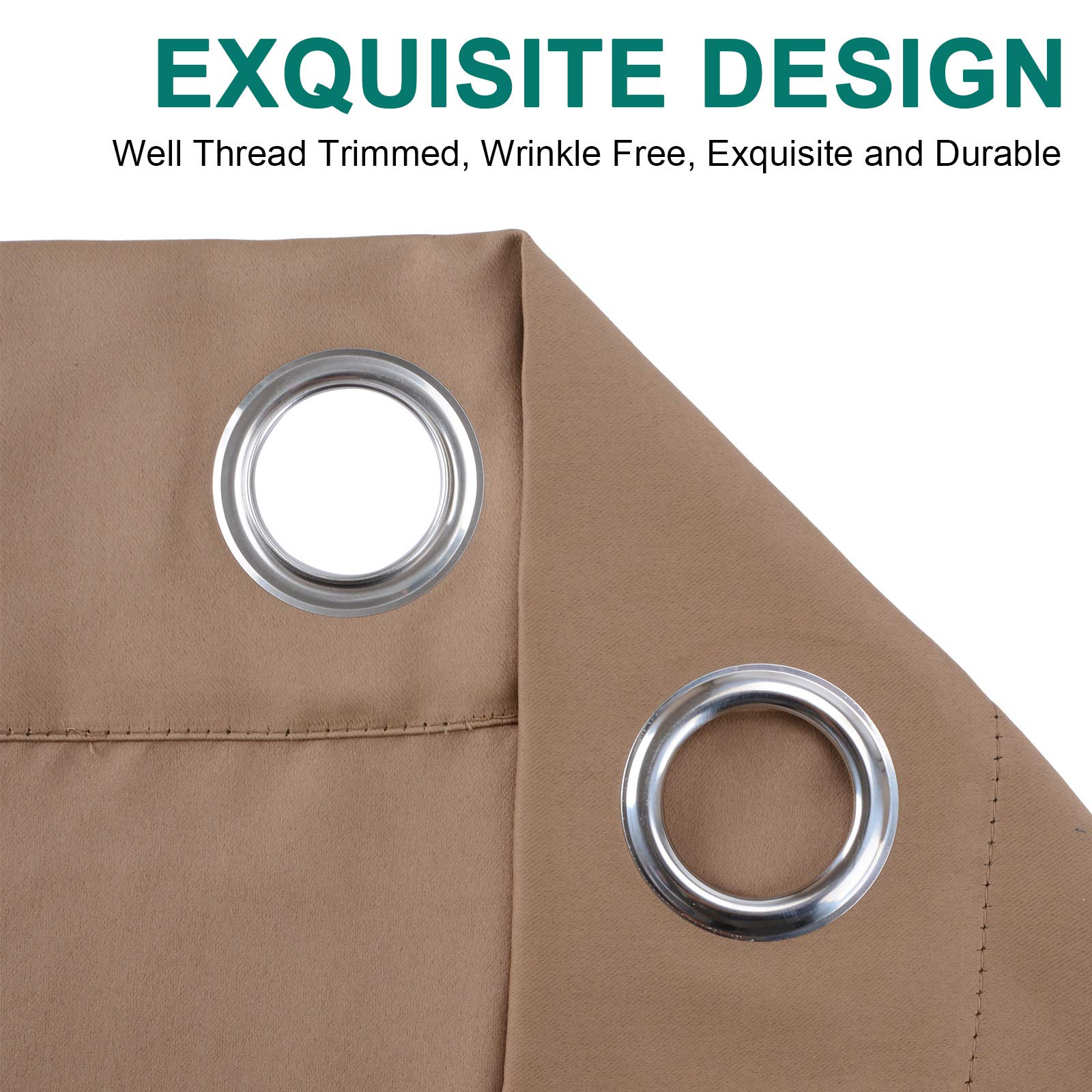 Voilarmart Blackout Curtains 52 x 63 Thermal Insulated Light Reducing Grommet Top Window Curtain Set for Bedroom, Living Room,2 Panels - Khaki