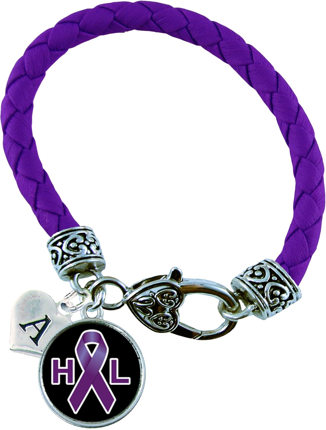 Amazon Com Custom Hodgkins Lymphoma Awareness Purple Leather Bracelet Gift Jewelry Choose Initial Clothing