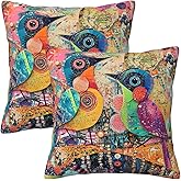Guiteinyi Colorful Birds Throw Pillow Covers 18x18 Set of 2 Square Pillow Case for Home Decorative Sofa Couch Bedroom Living Room