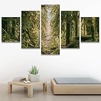 SIGNWIN 5 Panel Canvas Wall Art Green Forest for Home Decorations Ready to Hang - 60