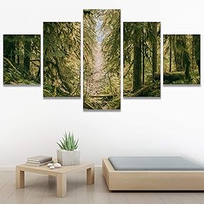 SIGNWIN 5 Panel Canvas Wall Art Green Forest...