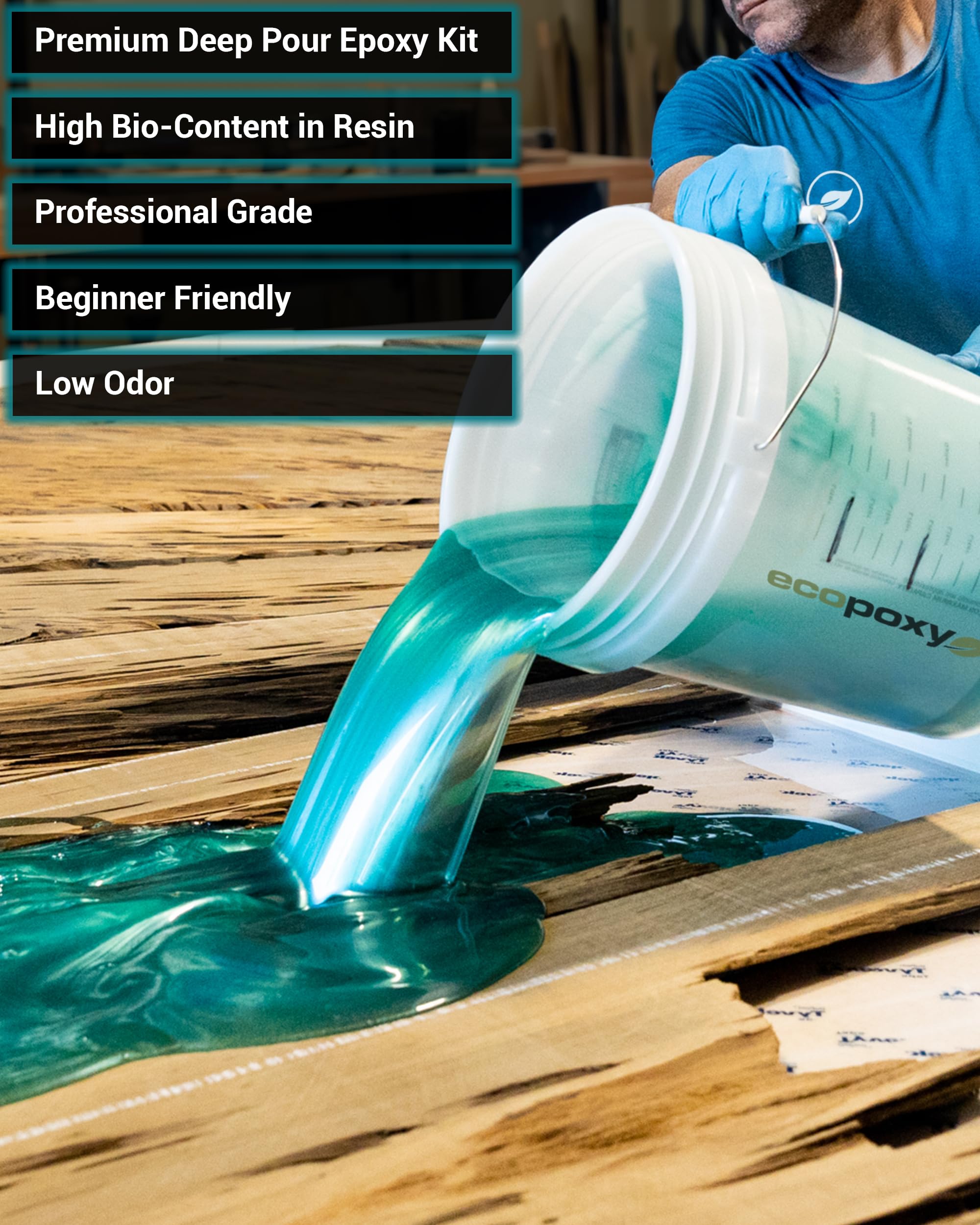 EcoPoxy FlowCast Deep Pour Epoxy Resin Kit - 3.2 Gal / 12L: UV/Yellowing Resistant, Bio-Based Resin | Water Clear Epoxy for River/Ocean Tables and Other Deep Casting Bubble Free Epoxy Projects