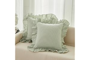 Lemfux Green Ruffle Checked Plaid Euro Pillow Shams Cotton Gingham Pillowcases Shabby Chic Pillow Cases Pillow Cover Standard Size 18 * 18 Coquette Pillow Covers Set of 2…