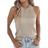 IDEALSANXUN Crochet Knit Halter Tank Tops for Women Summer Mock Neck Cami Sleeveless Sweater Vest Top