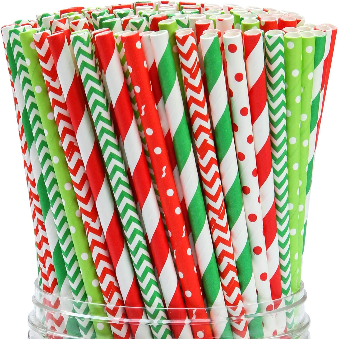 Tupa 200 Pieces Paper Straws Biodegradable Drinking Stripe Bicolor Stripe Dot Straw Mix for Wedding Supplies and Party Favors, 8 Styles (Red and Green)