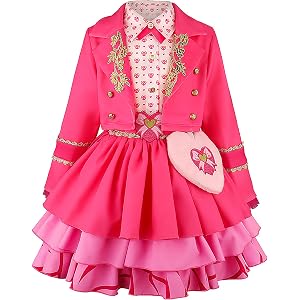 CPHDXU Rise of Red Costume Girls Bridget Pink Princess Dress with Jacket Belt Bag Outfit Halloween Cosplay Party Dress Up