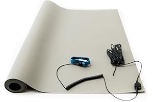 Bertech ESD Soldering Mat Kit (Made in USA), 20 Inches Wide x 24 Inches Long x 0.06 Inches Thick, Gray, Includes a Wrist Strap and Grounding Cord, RoHS and REACH Compliant
