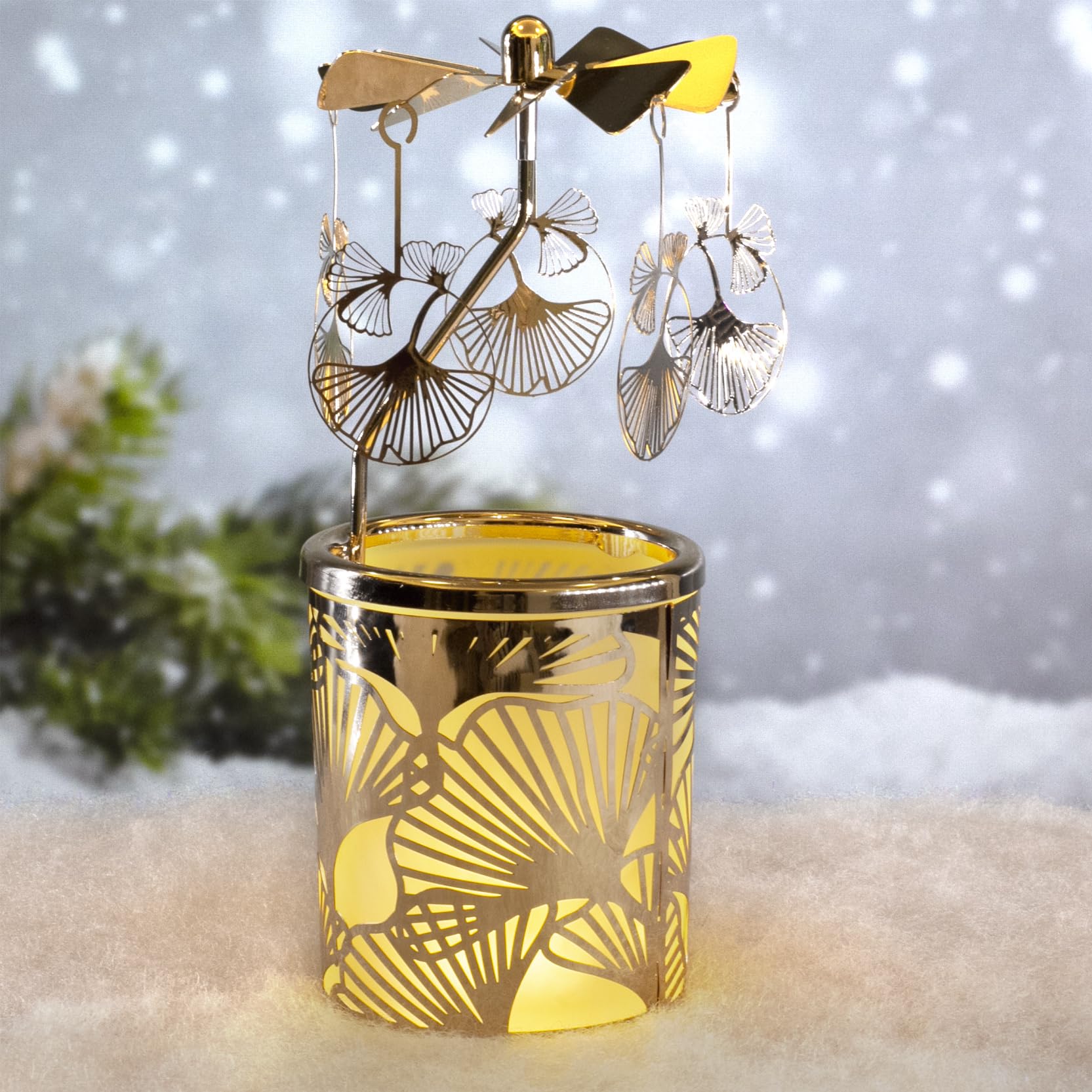 Rotating Candle Holders Spinning Tealight Holder Silver Carousel Candleholders with Plated Love Owl Ginkgo Stars Sea Horse Decoration for Home, Gift for Wedding Mom Wife Bride Birthday