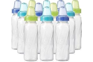 Evenflo Feeding Classic Clear Plastic Standard Neck Bottles for Baby, Infant and Newborn - Teal/Green/Blue, 8 Ounce (Pack of 12)