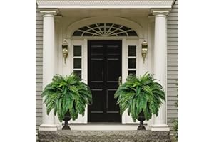 SHAPERME Artificial Ferns for Outdoors,UV Resistant Lifelike Artificial Boston Fern,Fake Boston Fern for Porch Window Home Decoration(2Pcs)