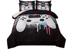 akkialla Gamer Bedding Sets for Boys, Queen Size 3-Piece Gaming Comforter Sets for Kids Teens, Soft Microfiber Video Game Bedding Sets for Game Lovers, 1 Comforter and 2 Pillowcase(White,Queen)