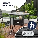 CASARIA Round Coffee Table 80cm Frosted Safety Glass Black Poly Rattan view 4