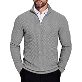 COOFANDY Men's Quarter Zip Sweaters Slim Fit Lightweight Knitted Mock Neck Pullover Casual Polo Sweaters