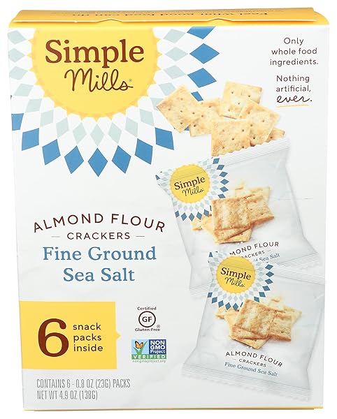 SIMPLE MILLS ALMOND FLOUR CRACKERS, FINE GROUND SEA SALT SNACK PACKS – GLUTEN FREE, VEGAN, HEALTHY SNACKS, 4.9 OUNCE (PACK OF 1)