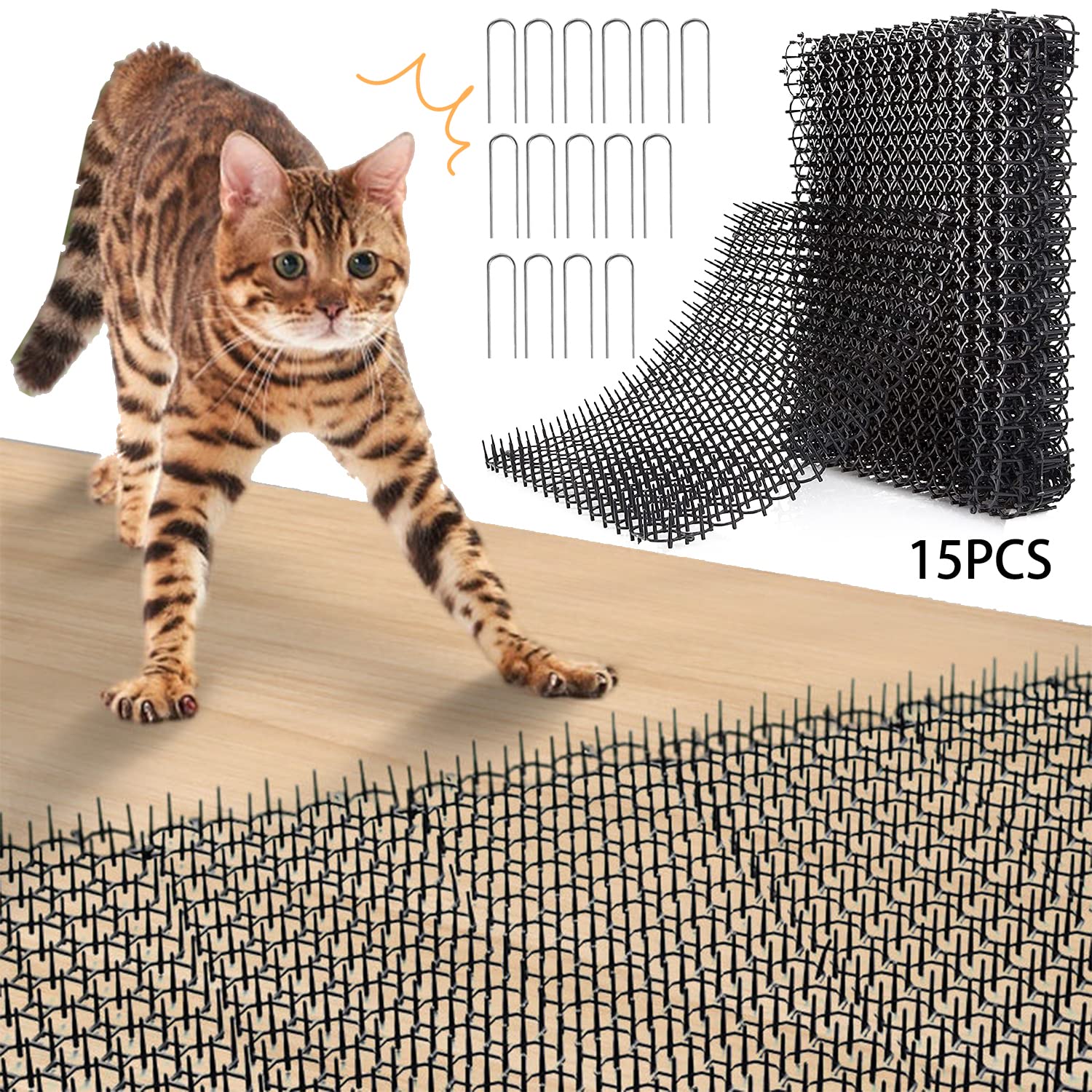 Thorn Grid Against Cats, 15 Pieces Cat Repellent Mat, Animal Barrier with Spikes, Anti Cat Mat, Cat Grid Garden, Thorn Grid Animal Barrier, Cat Deterrent Grid, Thorn Grid, Cat Repellent