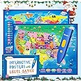 Qiaojoy Bilingual Interactive for Kids Talking USA Map World Map for Kids Learning, Geography Toys Games Educational Electronic Map Personalized Gift/Toys for 4 5 6 7 8 9 10 Year Old Girls/Boys