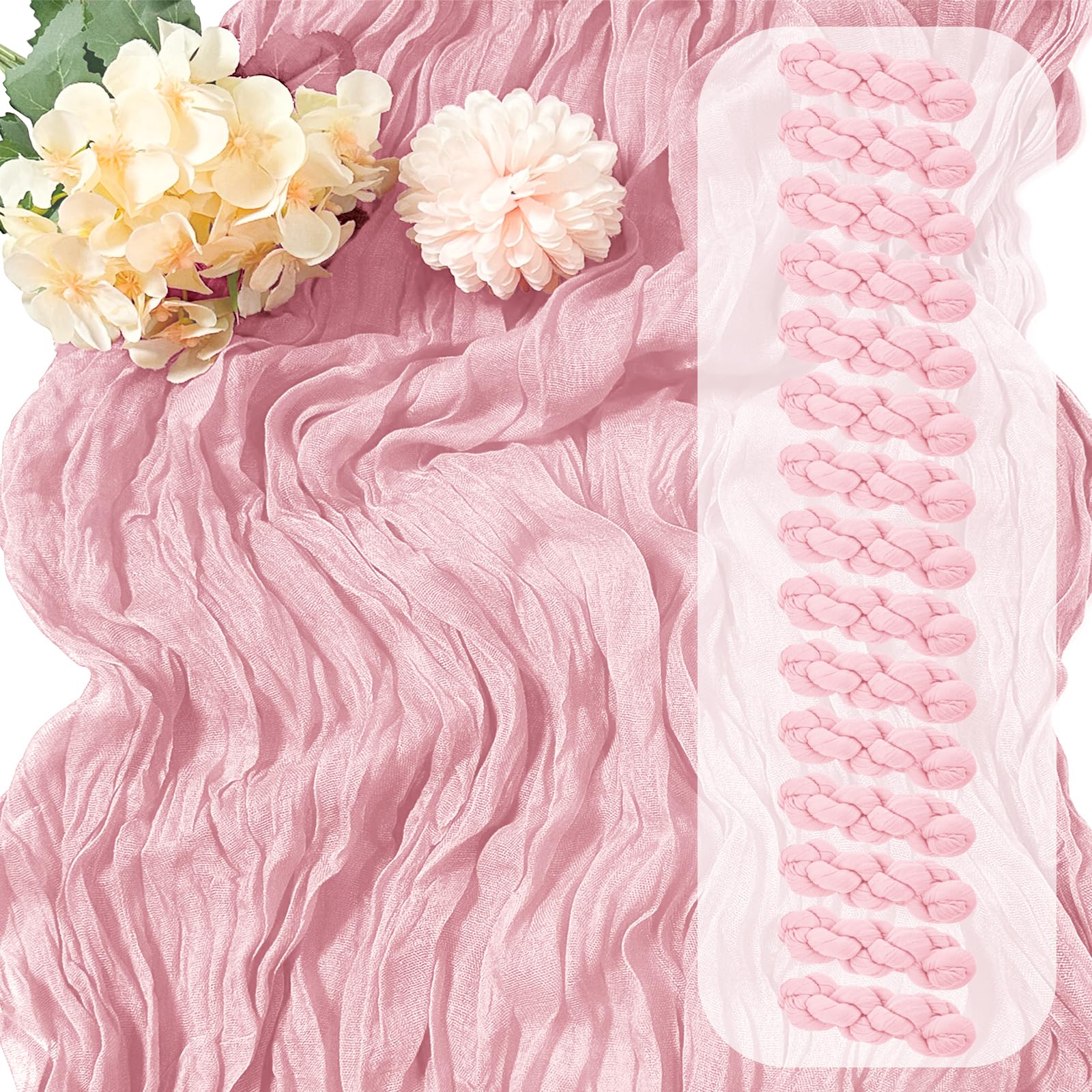 Photo 1 of 15 Pack Light Pink Cheesecloth Table Runner 17 x 108 inch Cheese Cloth Table Runners 9ft Pink Table Runner Rustic Romantic Sheer Gauze Runner for Wedding Party Baby Shower Table Decoration