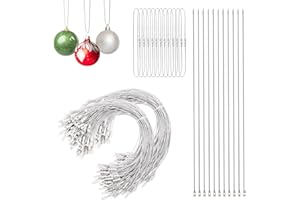 RELBRO Christmas Ornament Strings, 200 Pcs Tree Ornament Hangers with Snap Fasteners Precut Locking Ropes for Holiday Decorations, Silver